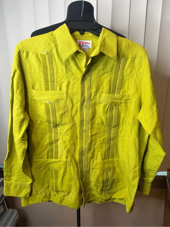 Pepe & Berta Other - Pepe & Berta Men’s Chartreuse Linen Guayabera Jacket Lime Green Size Medium